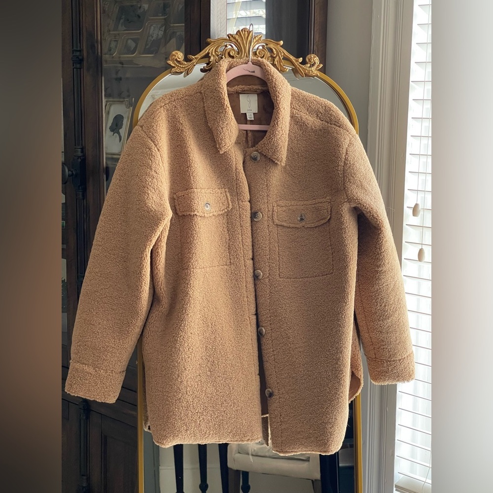 Joie Tan Camel Faux Sherpa Oversized Teddy Shirt Jacket